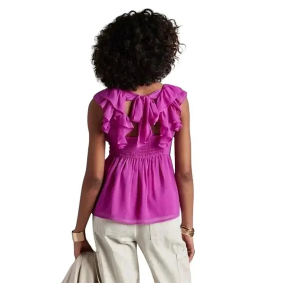 NWT  Banana Republic Factory Flutter Tie-Back Tank Top Blouse Magenta Size Large - Picture 2 of 14